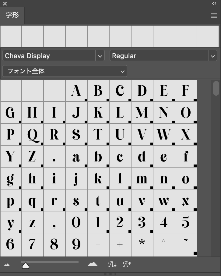Photoshopの字形パネル