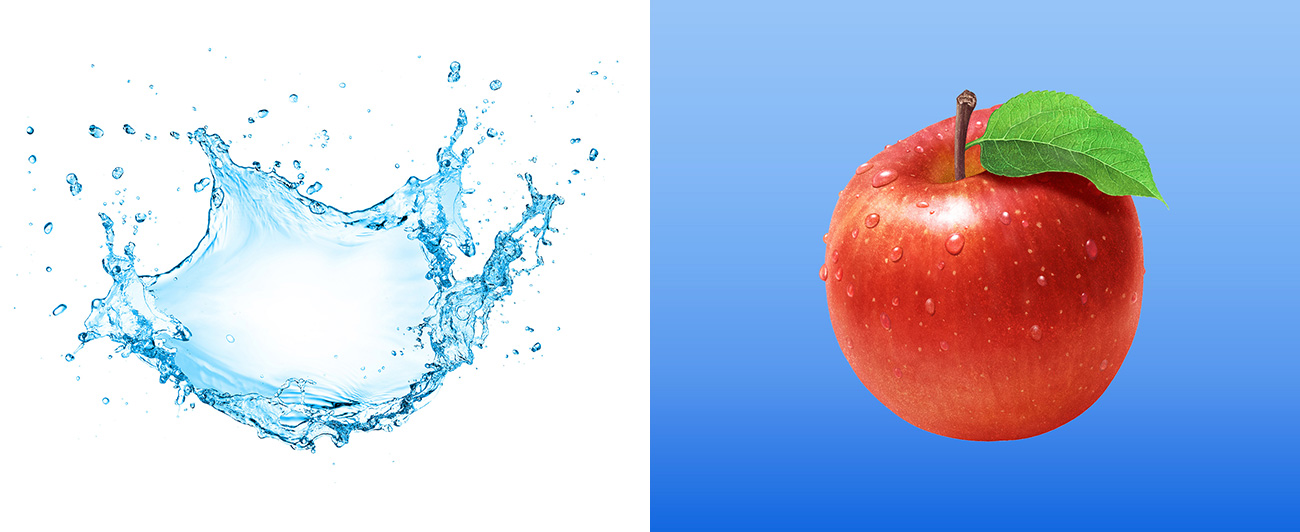 水しぶきの画像とリンゴの画像