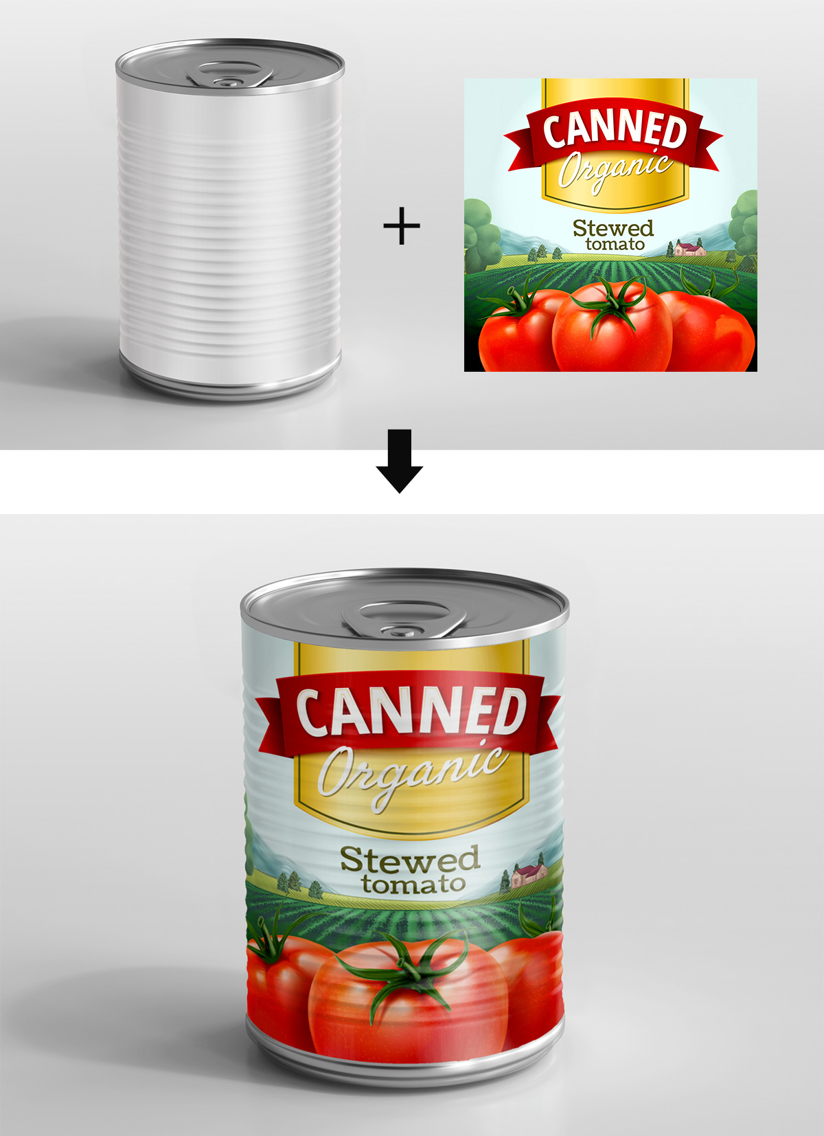 缶詰にラベルのデザインをはめ込む合成